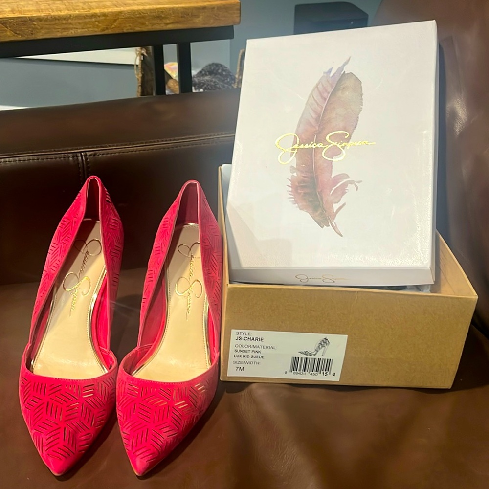 Pink suede heels.  Jessica Simpson